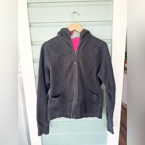 Vintage Lululemon scuba hoodie zip up black pink thick cotton athletic cozy 10